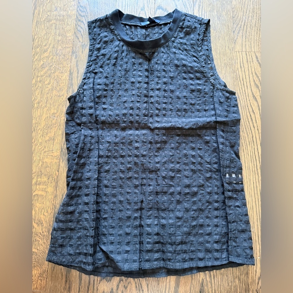 Madewell Black Sheer Mesh Sleeveless Top XS Grid Check Pattern Layering Piece